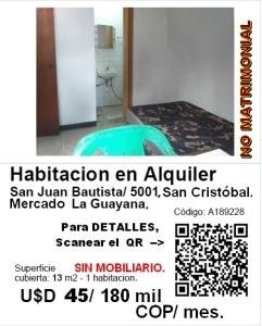 ALQUILER DE HABITACIÓN Tipo SENCILLA, INDIVIDUAL e INDEPENDIENTE